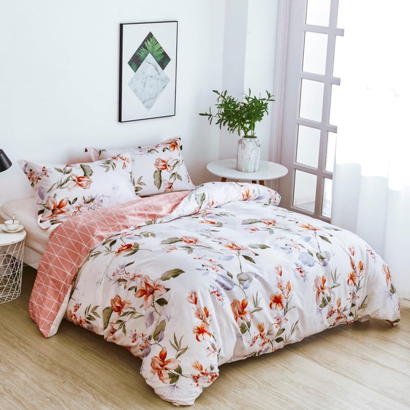 OAITE Duvet Cover Set,100% Cotton Comforter Cover with Floral Pattern Duvet Cover Set,Soft Bedding Set Includes with 3 Piece (2 Pillow Shams,1 Duvet Cover) - Image 2